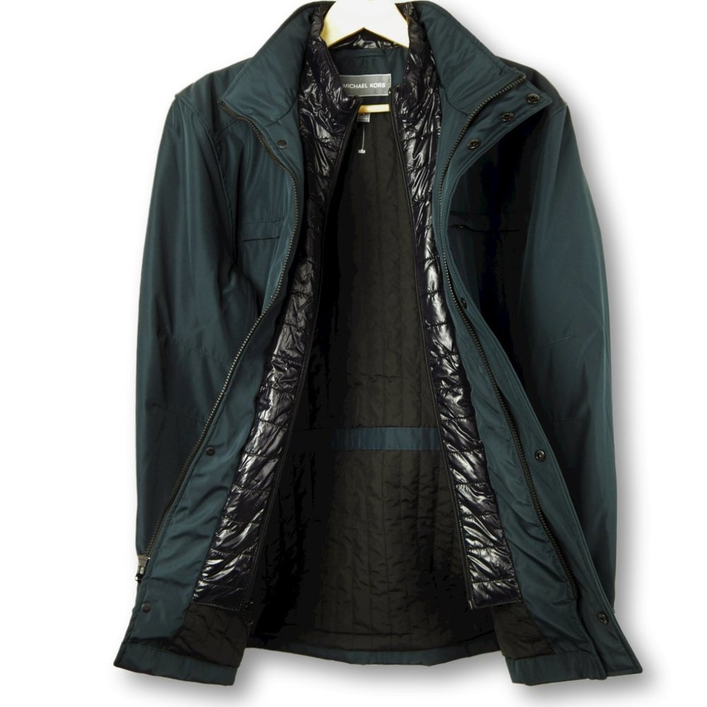 NWT Michael Kors Midweight Nylon Attached Bib Quilted Insulated Jacket Coat - Picture 4 of 6